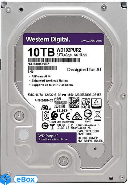 HDD WD 3.5" 10TB 7200 SATAIII 256MB PURPLE WD102PURZ /GW.36M eBox24-8103377 фото