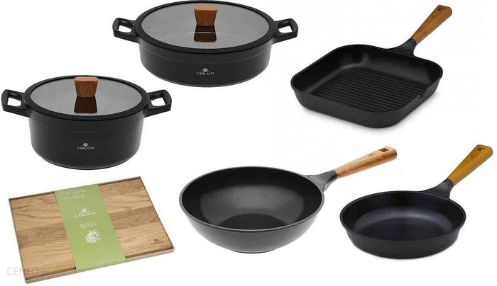 Gerlach Garnek 24 28Cm + Patelnia 24Cm Grillowa Wok Deska Natur