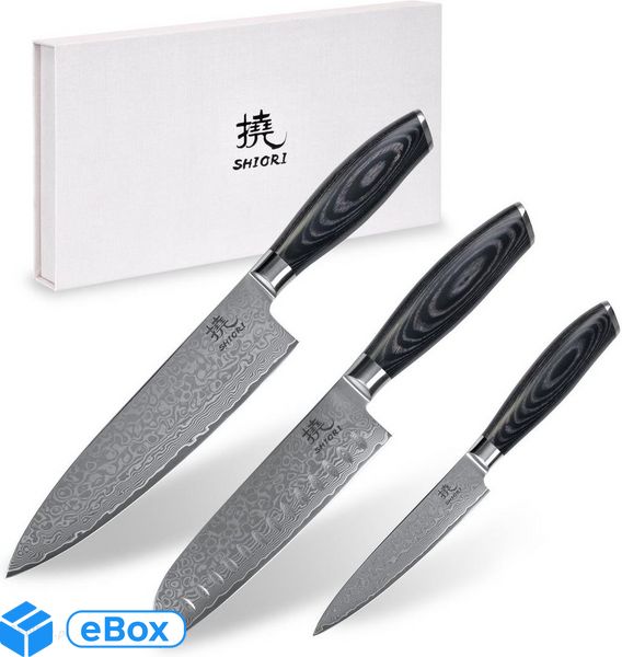 Shiori zestaw 3 noży ze stali damsaceńskiej Kuro Muro + Santoku + Sifu eBox24-8017383 фото