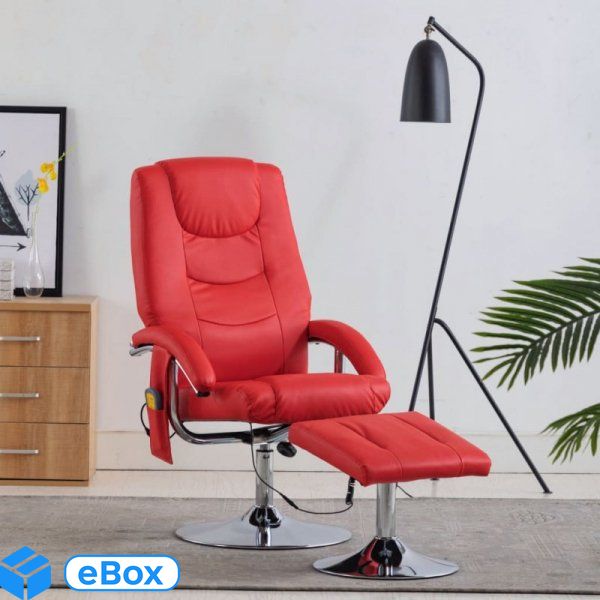 VidaXL Fotel do masażu z podnóżkiem, regulowany, czerwony, ekoskóra eBox24-94268048 фото