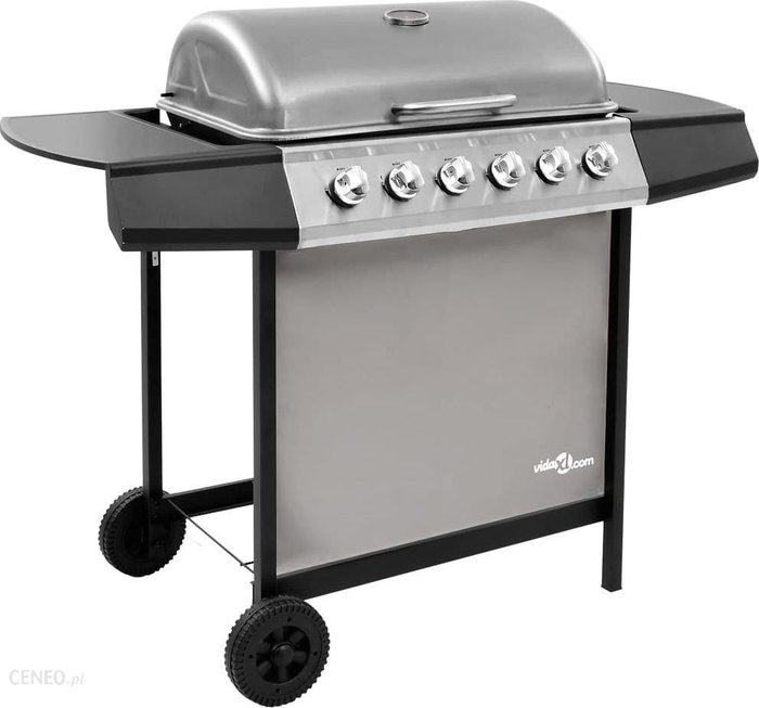 Vidaxl Grill gazowy z 6 palnikami czarno-srebrny