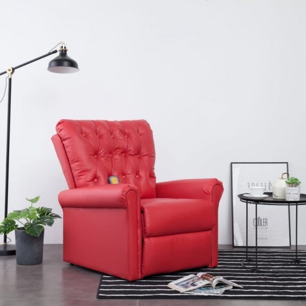 VidaXL Rozkładany fotel masujący, czerwony, sztuczna skóra eBox24-94268050 фото