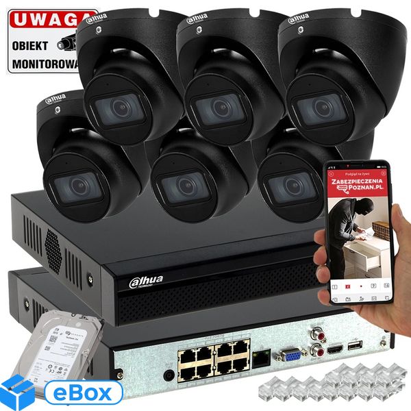Dahua System monitoringu firmy 6 kamer IP IPC-HDW1530T-0280B-S6-BLACK 5MPx eBox24-94277332 фото