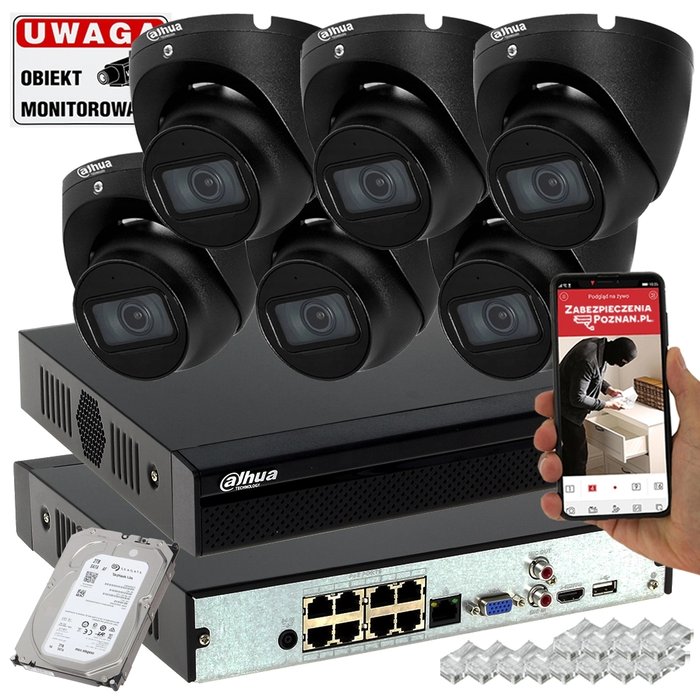 Dahua System monitoringu firmy 6 kamer IP IPC-HDW1530T-0280B-S6-BLACK 5MPx eBox24-94277332 фото