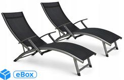 2x Leżak leżanka Ogrodowy tarasowy Plażowy aluminiowy Relax Czarny eBox24-8122660 фото