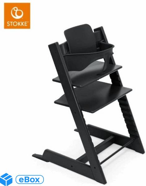 Stokke Tripp Trapp + zestaw Baby Set + tacka - rosnące krzesełko do karmienia z akcesoriami-Black-Black eBox24-8288594 фото