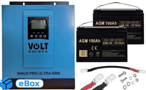Inwerter solarny SINUS PRO ULTRA 6000 24/230V (3000/6000W) + 2x Volt VRLA AGM 12V 100Ah eBox24-8274711 фото