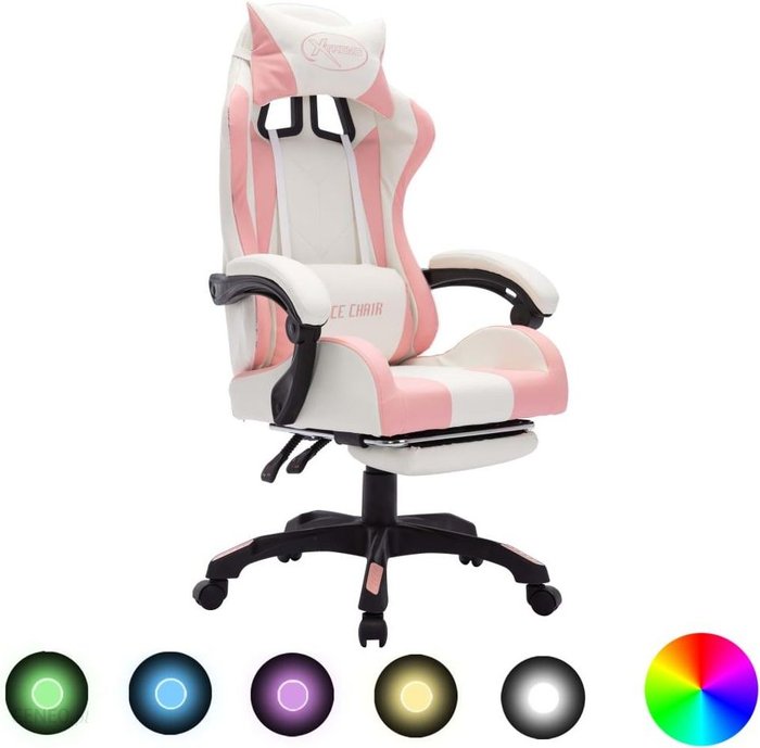 vidaXL Fotel gamingowy z LED RGB, różowo-biały, sztuczna skóra 288014 eBox24-8068262 фото