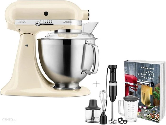 KitchenAid Artisan 5/185 Kremowy + Czarny Mat z AkcesoriaMI + Książka kucharska 5KSM185PSEAC+5KHBV83EBM+CCCBPL