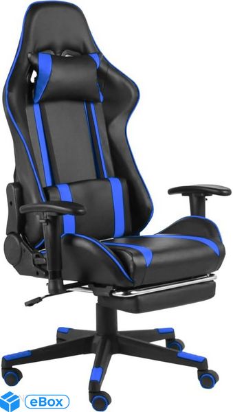 vividaXL Obrotowy fotel gamingowy z podnóżkiem niebieski PVC 20485 eBox24-8068615 фото