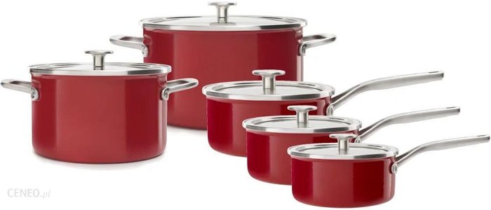 KitchenAid Enamel Zestaw garnków z pokrywką 10El. Czerwone