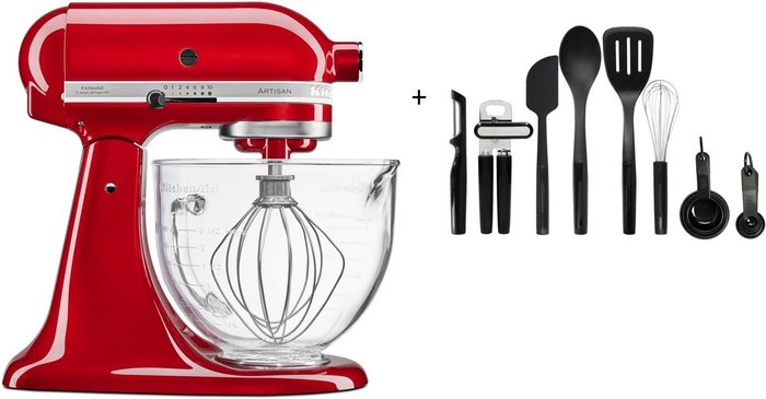 KITCHENAID ARTISAN 5/156 Z DZIEŻĄ SZKLANĄ + 8 AKCESORIÓW KUCHENNYCH 15EL. 5KSM156ECA+KQG447BXOBE