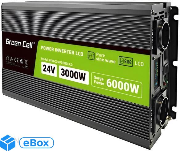 Green Cell PowerInverter 24 V 3000W/60000W czysty sinus eBox24-8295175 фото