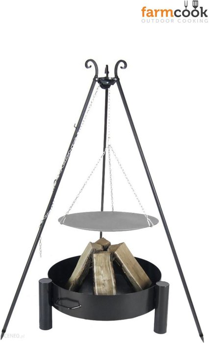 Patelnia Ogniskowa 56Cm Na Trójnogu Viking + Palenisko Ogrodowe Pan 33 60cm